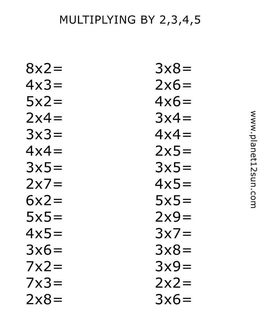 multiplying by 2,3,4,5
